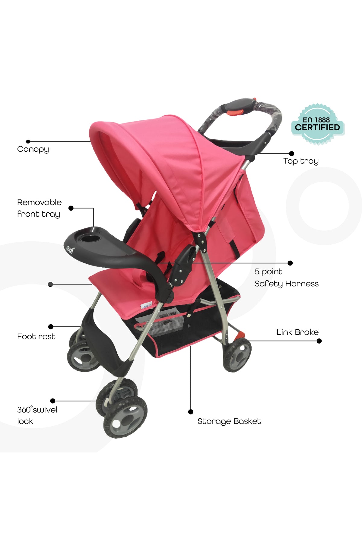 MOON Bezik - One Fold Stroller,Pink