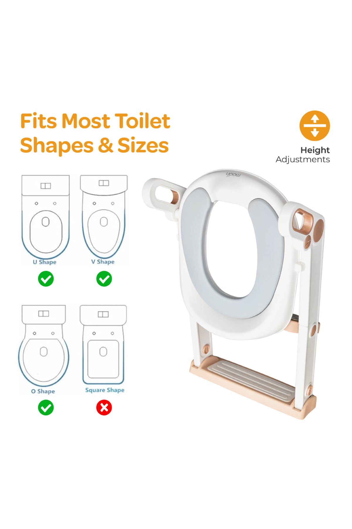 MOON Kids Step Stool Potty Trainer Seat -White and gold