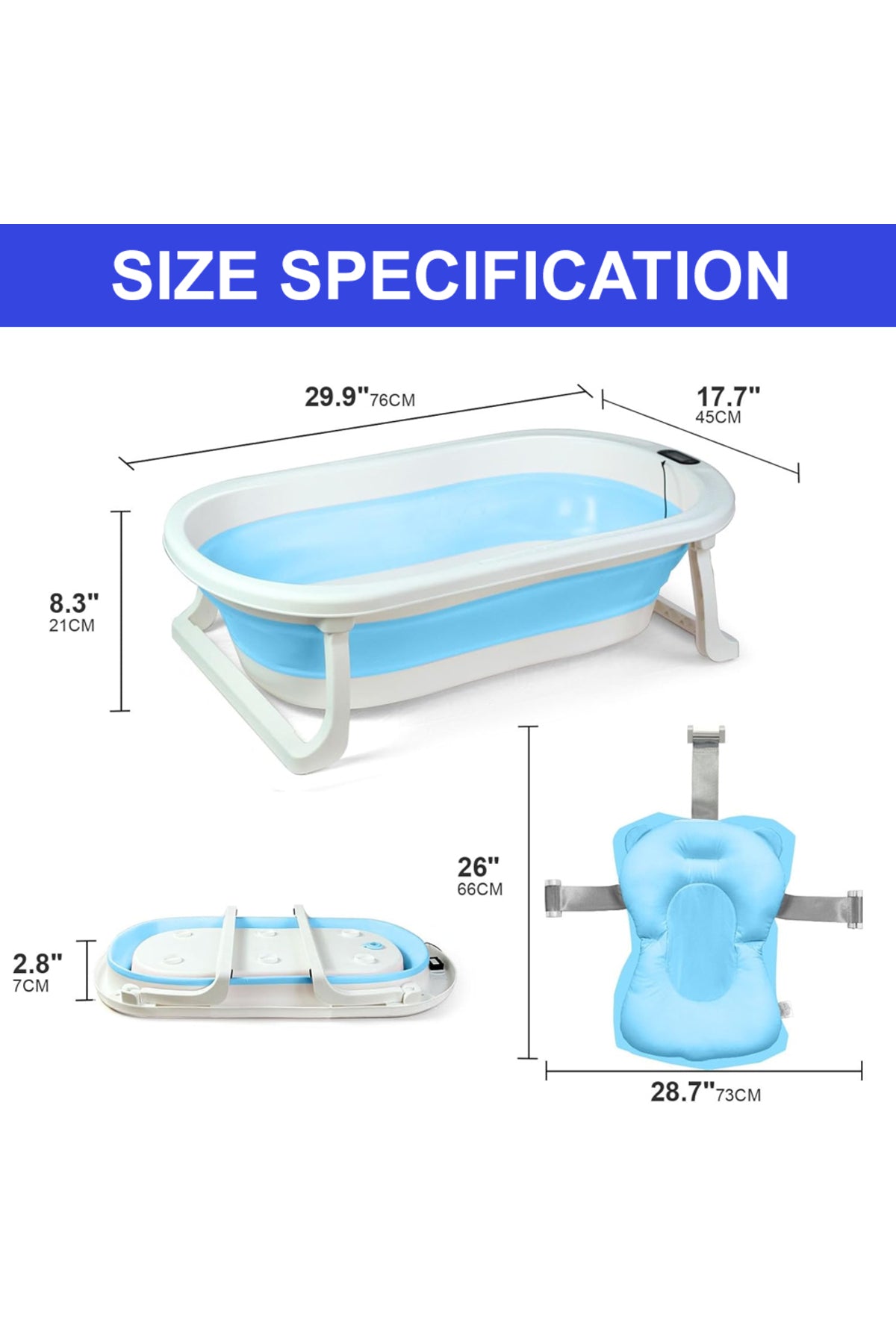 Star Babies - Baby Foldable Bathtub With Thermometer & Bathmat Set - Blue