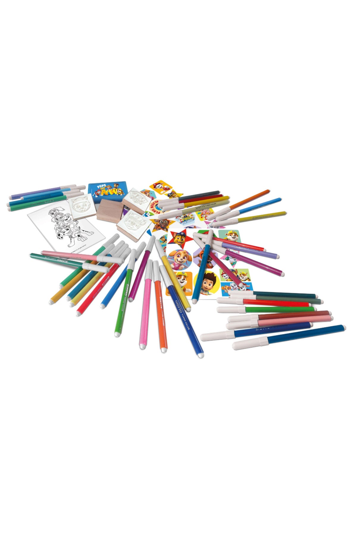 Paw Patrol Mega Art Set for Kids | 60 Felt Tip Pens, 10 Pencil Crayons, 10 Wax Crayons, 6 Stamps, Ink Pad, Coloring Book, Notebook & 30 Stickers | Creative Drawing & Coloring Kit
