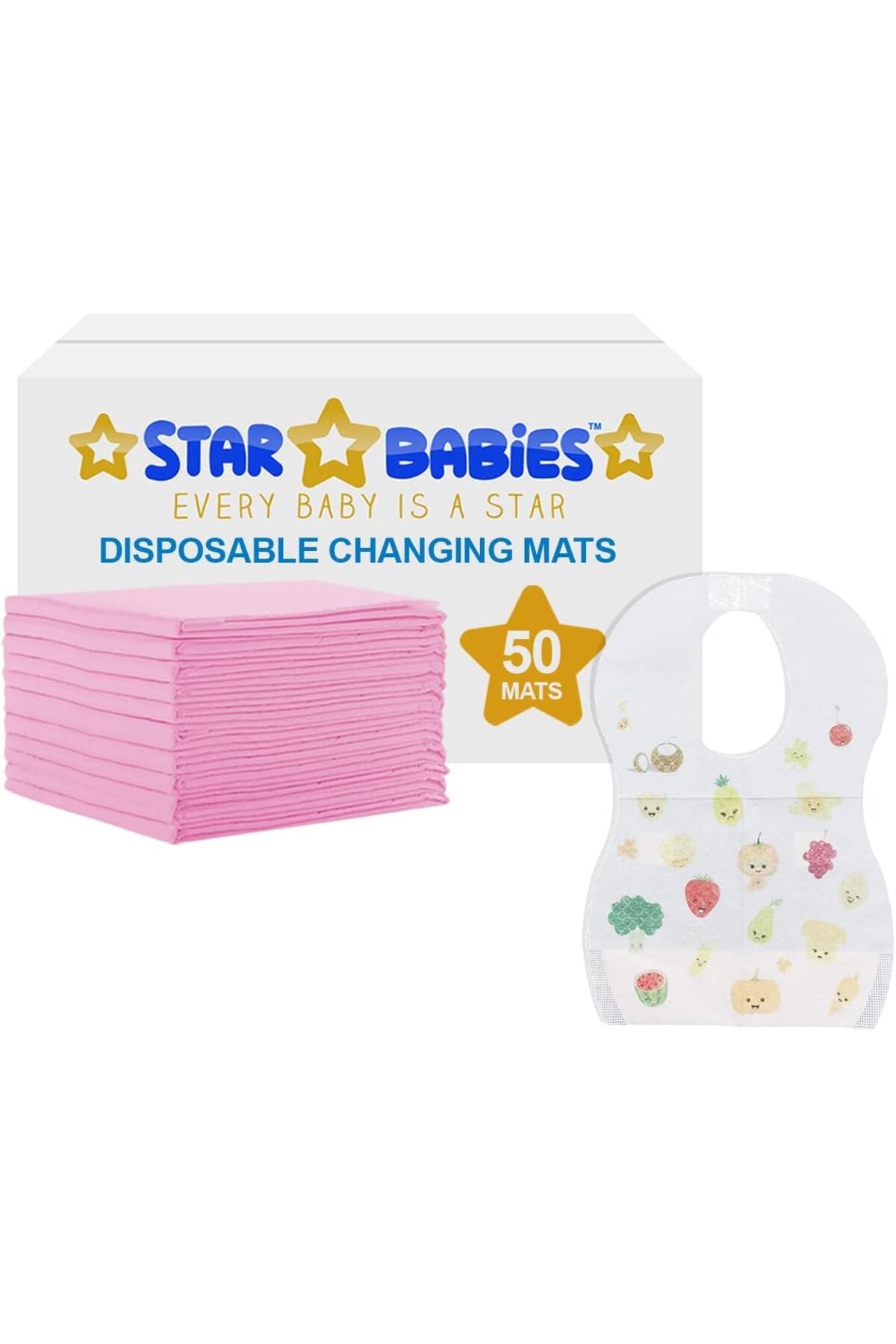 Star Babies - Disposable Changing mats (45x60cm) Large, Pack of 50 - Pink