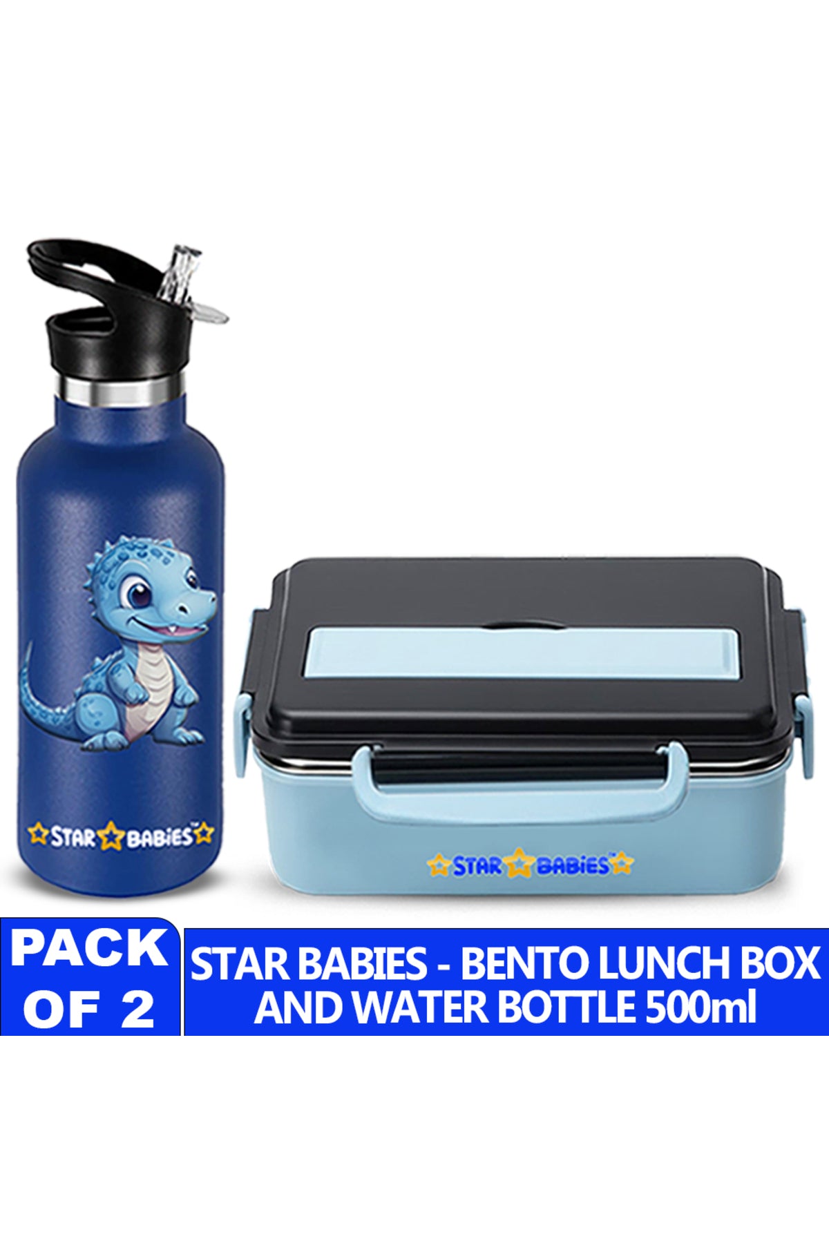 Star Babies Kids Lunch Box & Water Bottle Set | 500ml Stainless Steel Water Bottle | 5-Compartment Food Grade 304 Stainless Steel Lunch Box