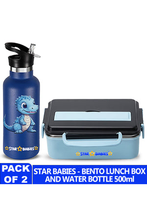 Star Babies Kids Lunch Box & Water Bottle Set | 500ml Stainless Steel Water Bottle | 5-Compartment Food Grade 304 Stainless Steel Lunch Box