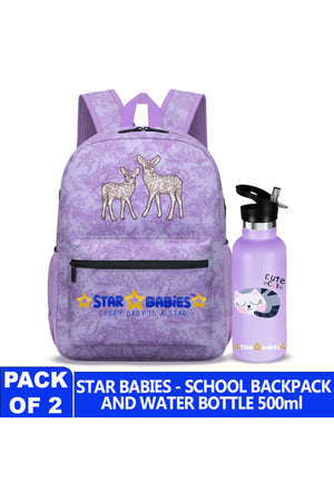 Star Babies Kids Backpack and Insulated Stainless Steel Water Bottle 2-Piece Set – Durable School Bag & Leak-Proof Bottle Bundle for Boys & Girls