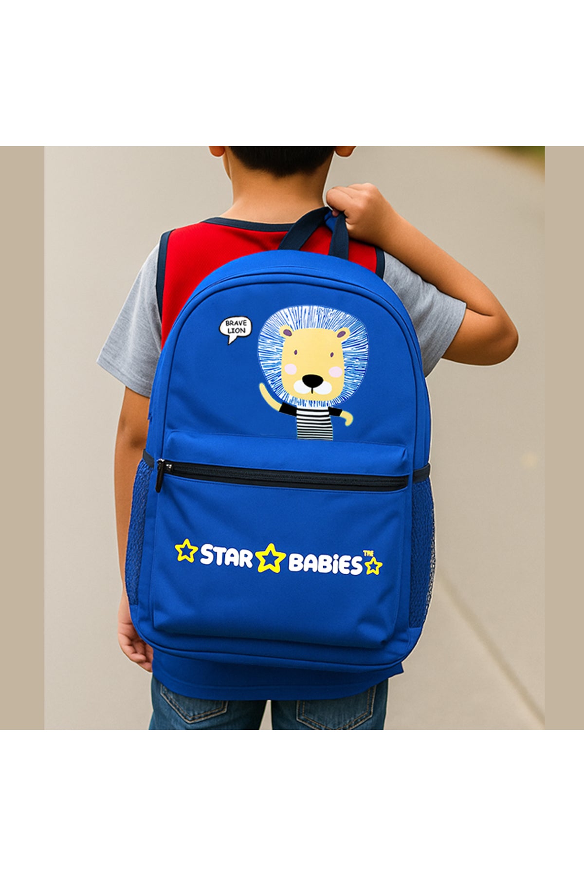 Star Babies 16-Inch Brave Lion Themed Children's Backpack for boys Adjustable Shoulder Strap for Hiking Large with 500 ml Stainless Steel Water Bottle and Bento Lunch Box with 4 Compartments, Leak-Proof, Toddler-Friendly, 3 Years+, Pack of 3