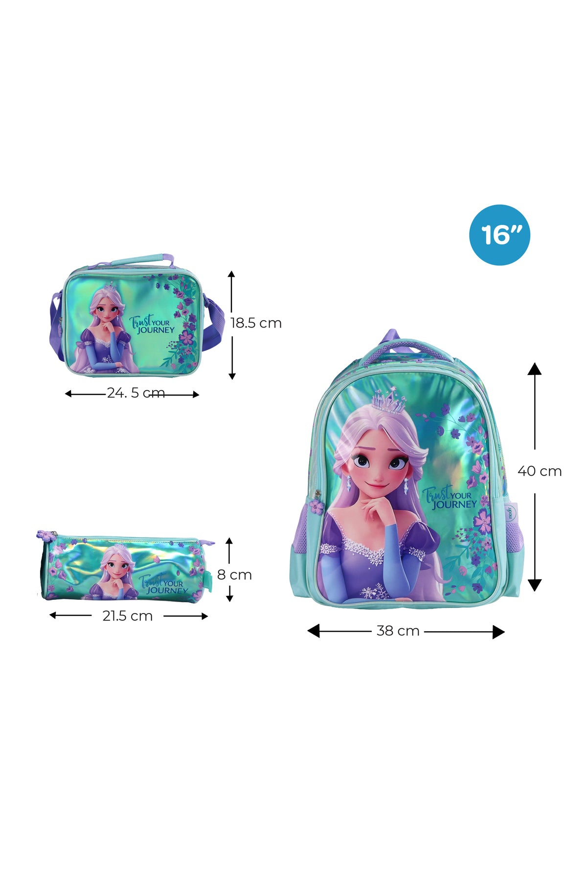 MOON Elsa  3 in 1 Kids Backpack Set   - (16-Inch) Premium Kids School Bag with Lunch Bag & Pencil Case-