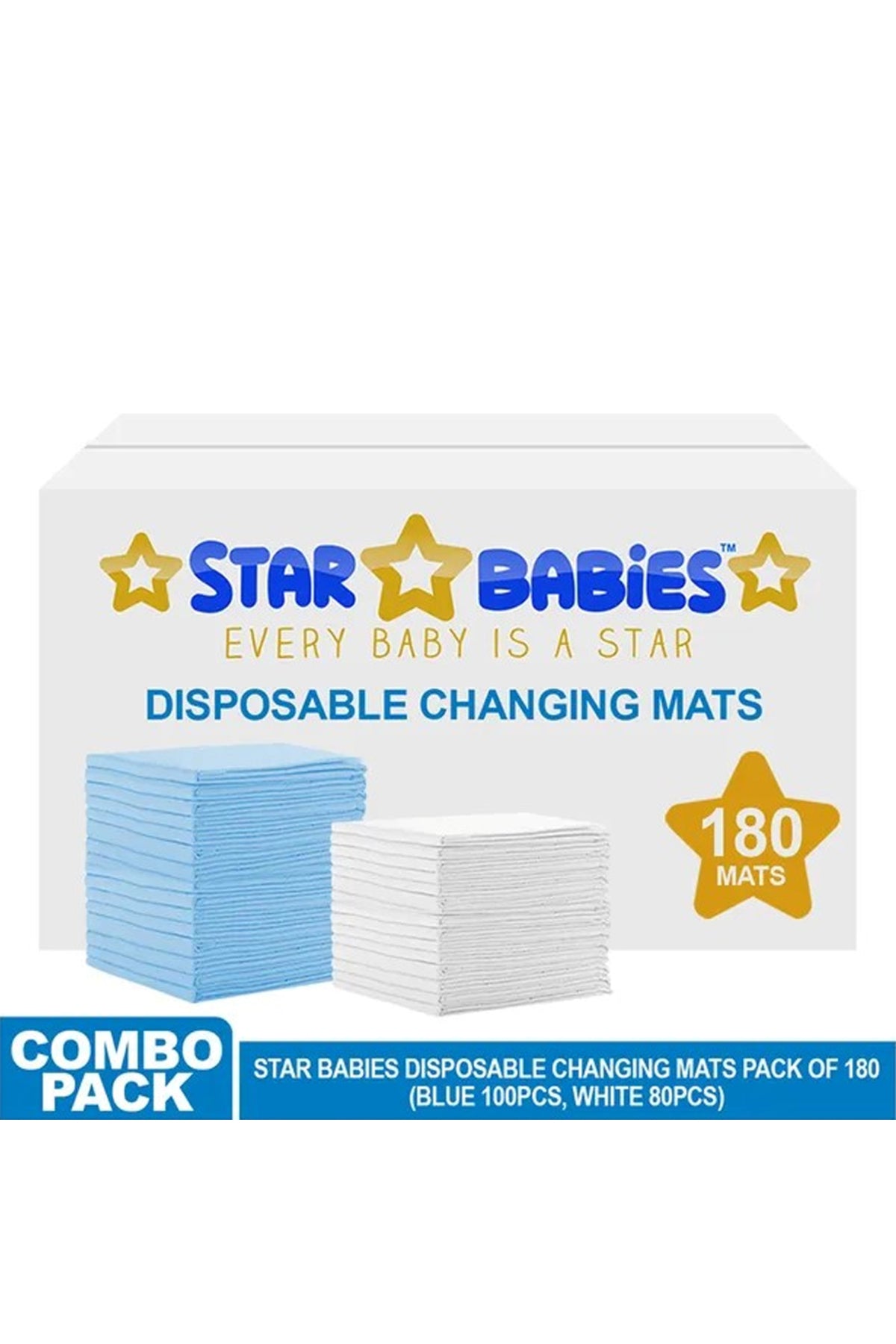 Star Babies - Disposable Changing mats (45x60cm) Large, Pack of 180 - Blue/White
