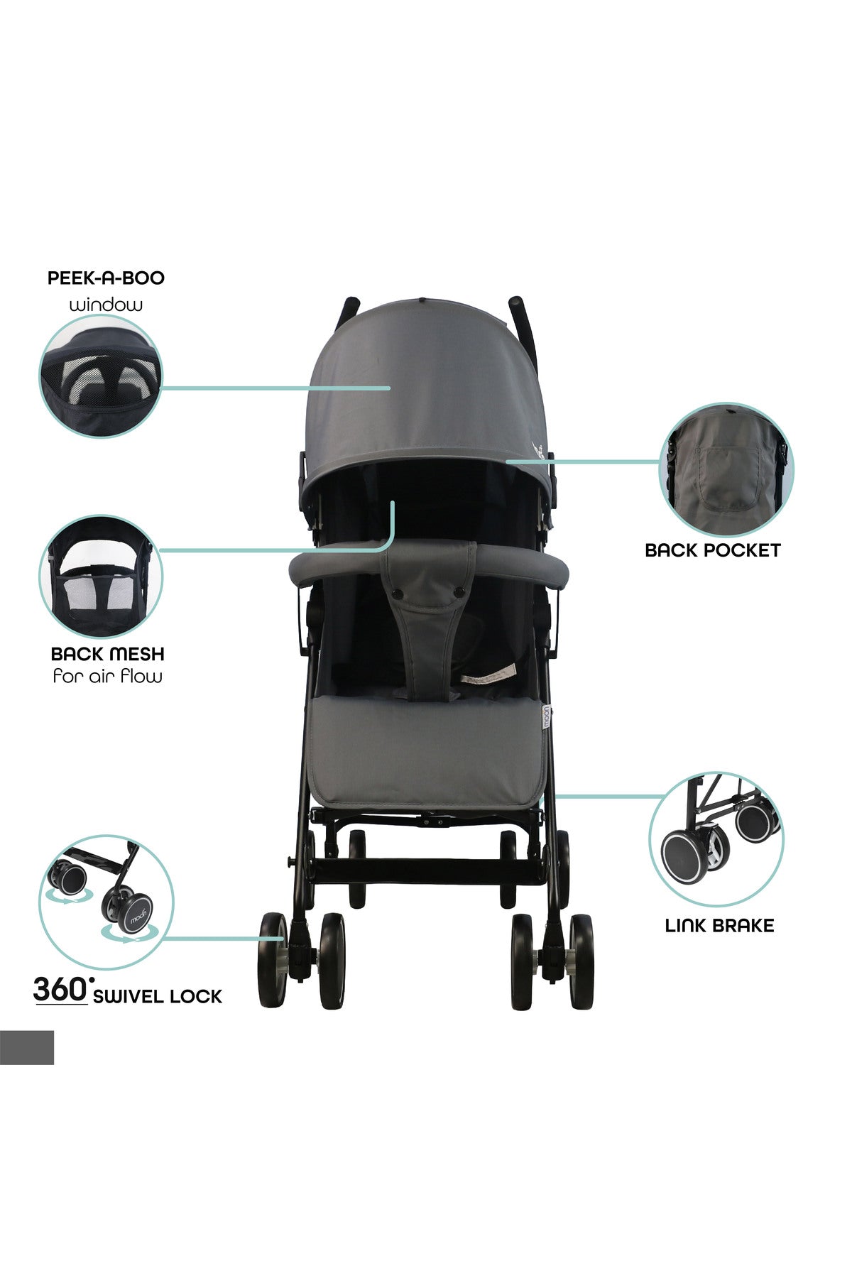 MOON Neo Plus Light Weight Travel Stroller,Mid Grey