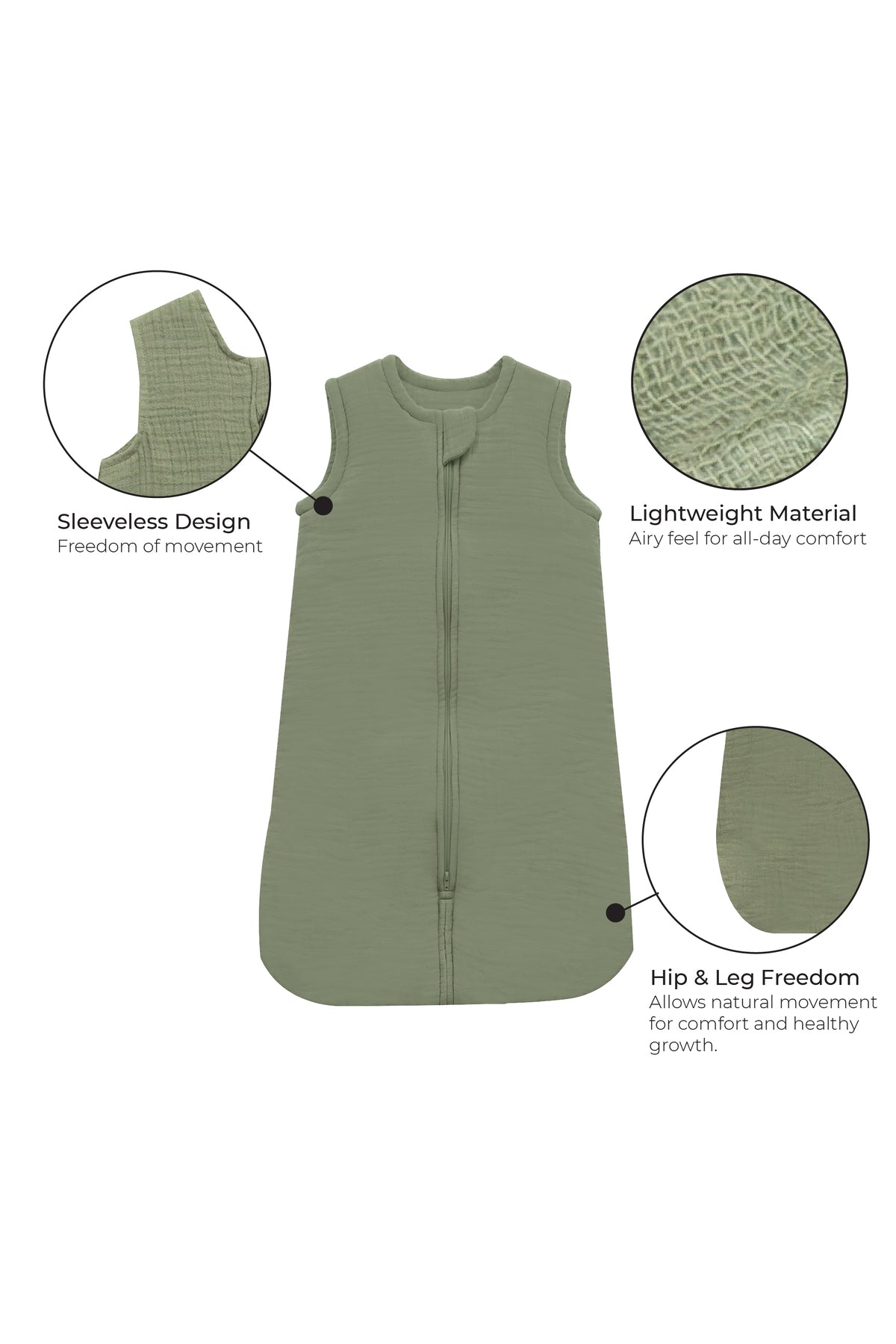 MOON Organic Crinkle Muslin Sleep sack  2.5 Tog (0-6Months )-Green