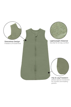 MOON Organic Crinkle Muslin Sleep sack  2.5 Tog (0-6Months )-Green
