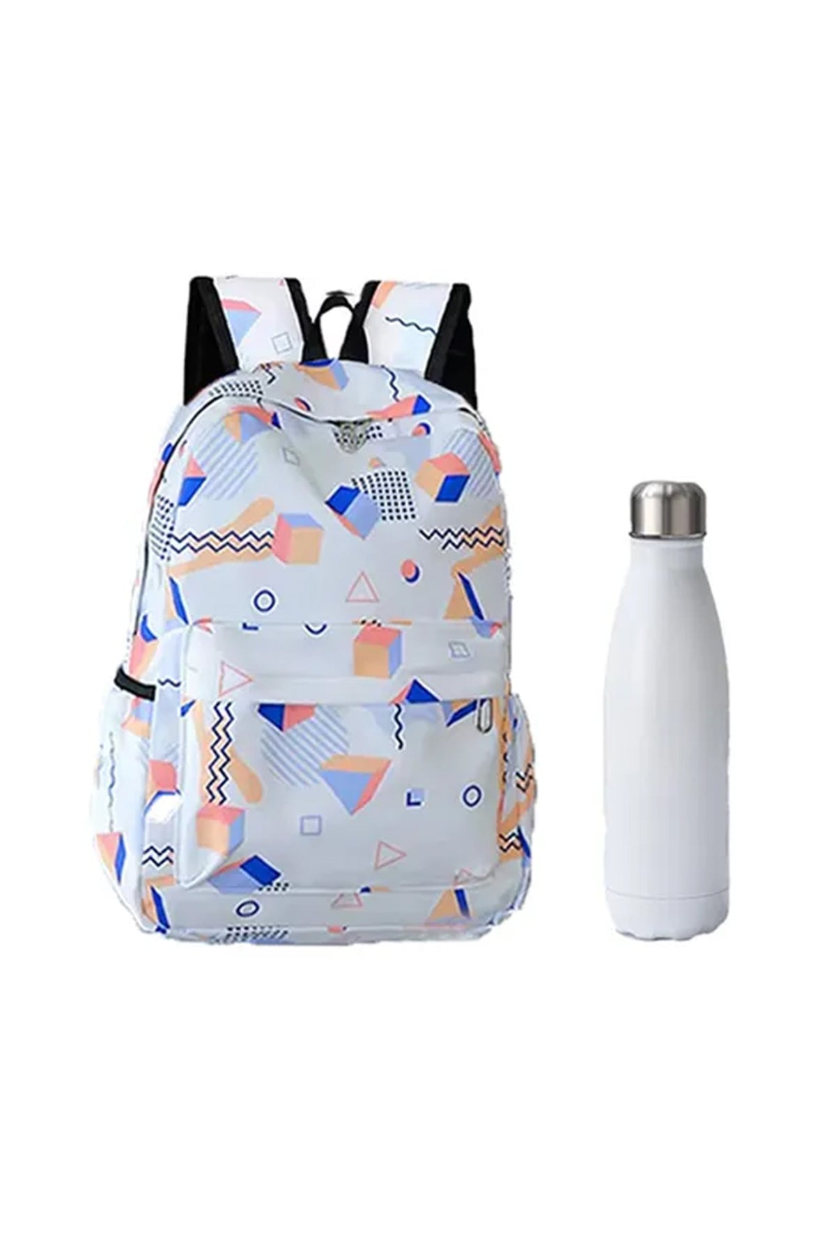 Star Babies - School Backpack With Stainless Steel Water Bottle 500ml - White