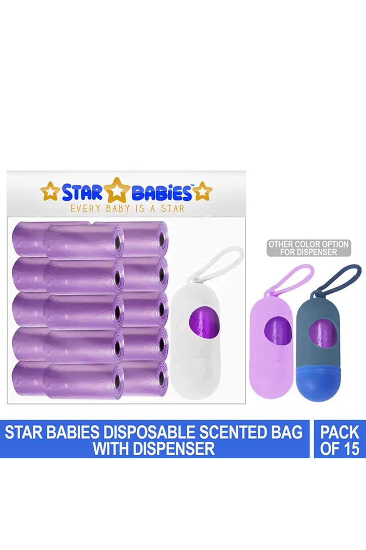 Star Babies Pack of 15/225 Bags Scented Nappy Bag Lavender & Assorted Dispenser