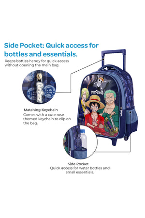 MOON Licensed One Piece3 in 1 Kids Trolley Set   - (16-Inch) Premium Kids School Bag with Lunch Bag & Pencil Case-Blue