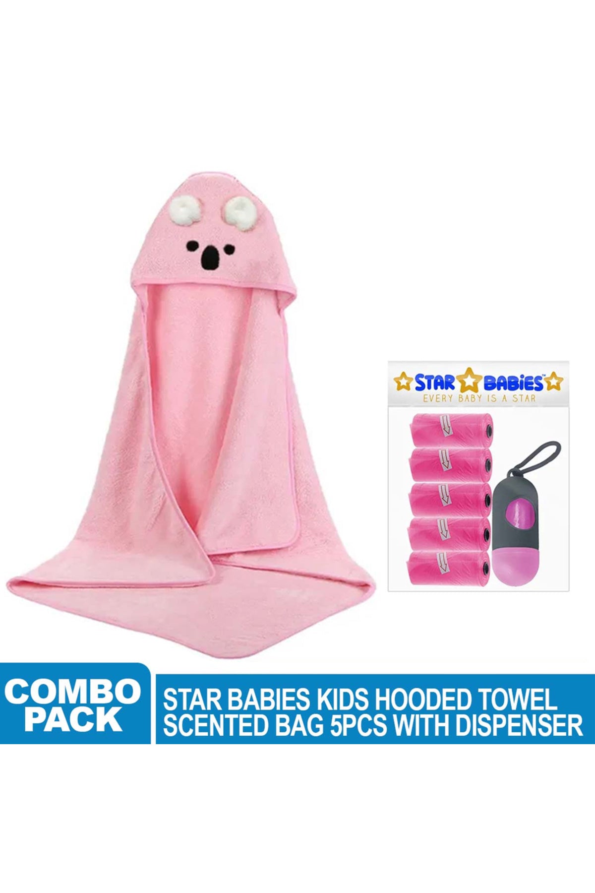 Star Babies - Microfiber Hooded Towel w/ Disposable Scented Bag w/ Dispenser - Pink