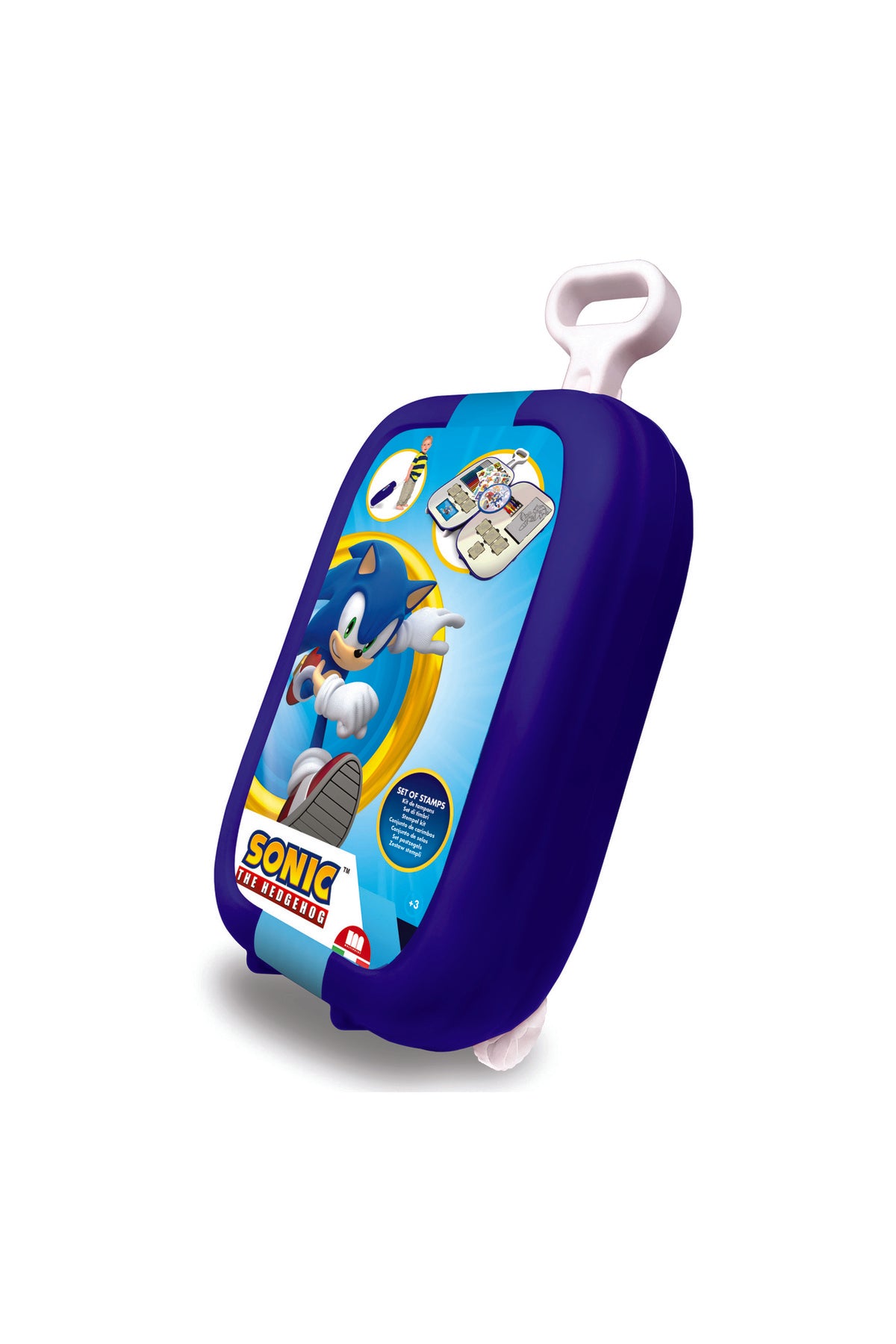 Sonic the Hedgehog Art Trolley for Kids – Creative Travel Case with 7 Stamps, Ink Pad, 18 Washable Felt Pens, Activity Book, 5 Colour Pencils & 30 Stickers – Rolling Trolley with Handle