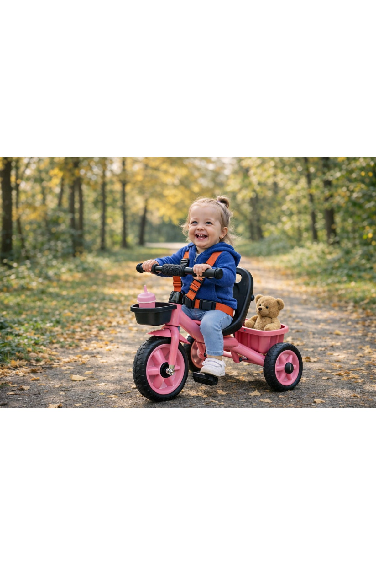 StarMarz Toddler 3-Wheel Tricycle Ride-On Toy with Safety Seat, Cup Holder & Rear Storage Basket - Pink