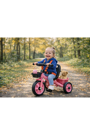 StarMarz Toddler 3-Wheel Tricycle Ride-On Toy with Safety Seat, Cup Holder & Rear Storage Basket - Pink