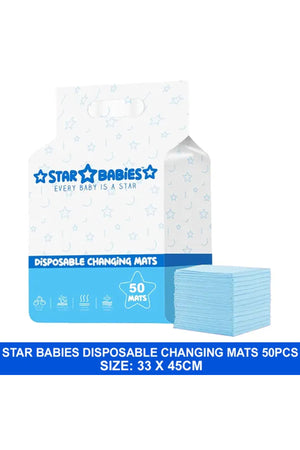 Star Babies Disposable Changing Mats,Waterproof Baby Changing Pads, 33x45cm, Highly Absorbent Leakproof Changing Pad Baby, Pack of 50-Blue