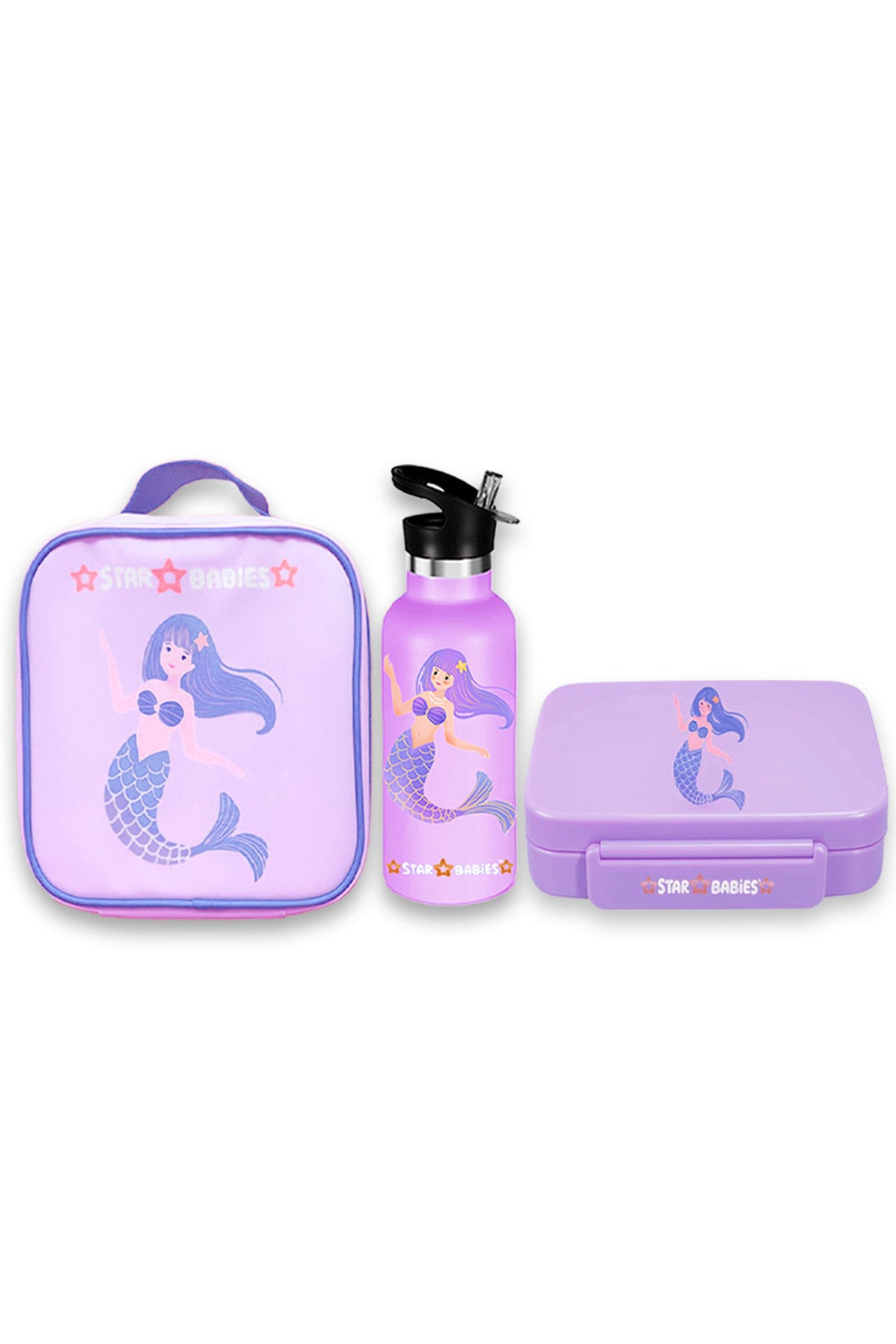 Star Babies- Mermaid themed 5 Compartment Lunch box, Lunch Bag 500ml Stainless Steel Water Bottle