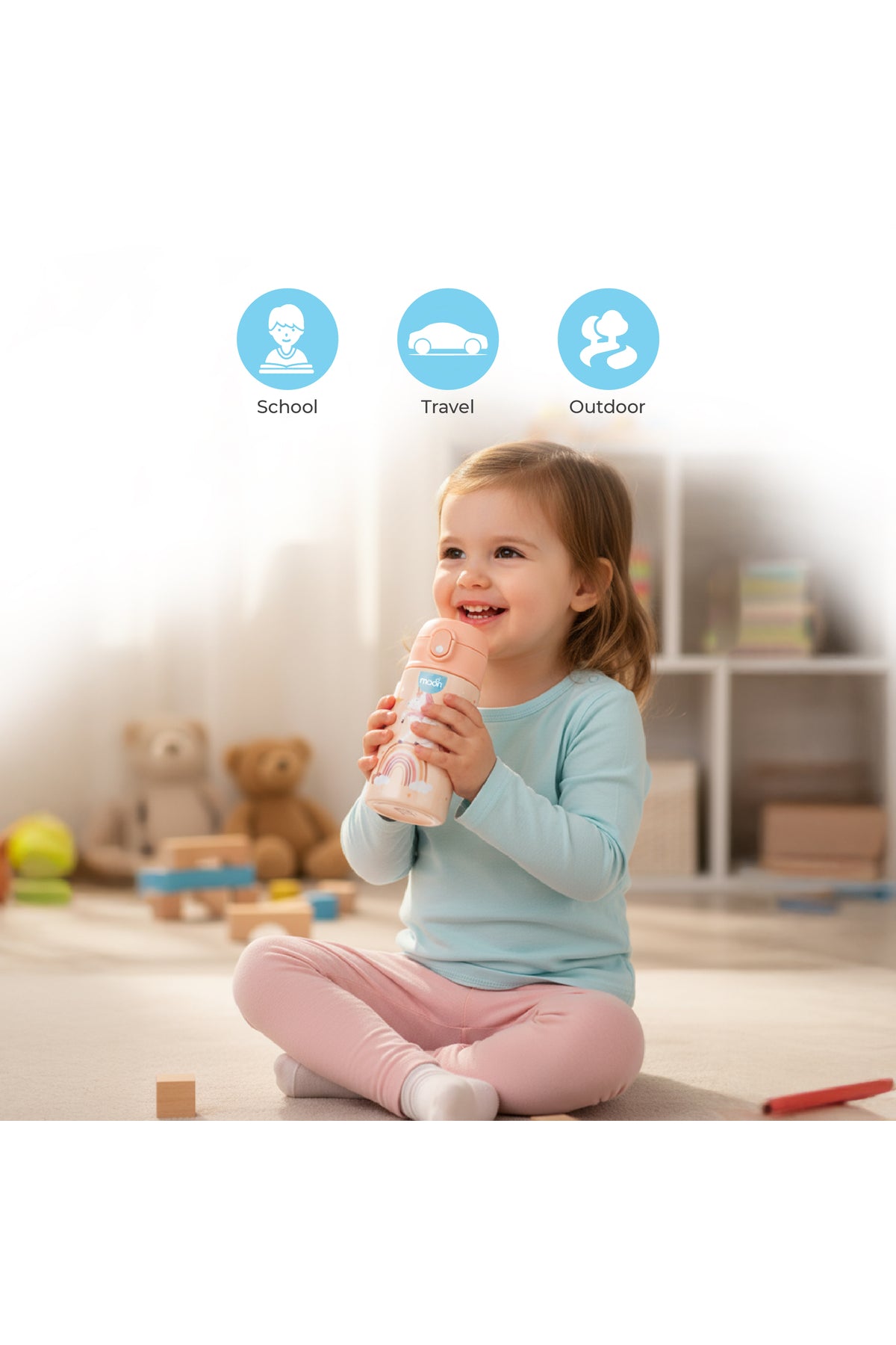 MOON Kids Insulated Water Bottle – BPA Free,Leak Proof Sipper for Toddlers – Eco-Friendly – Stays Cold or Warm for Hours -Rainbow