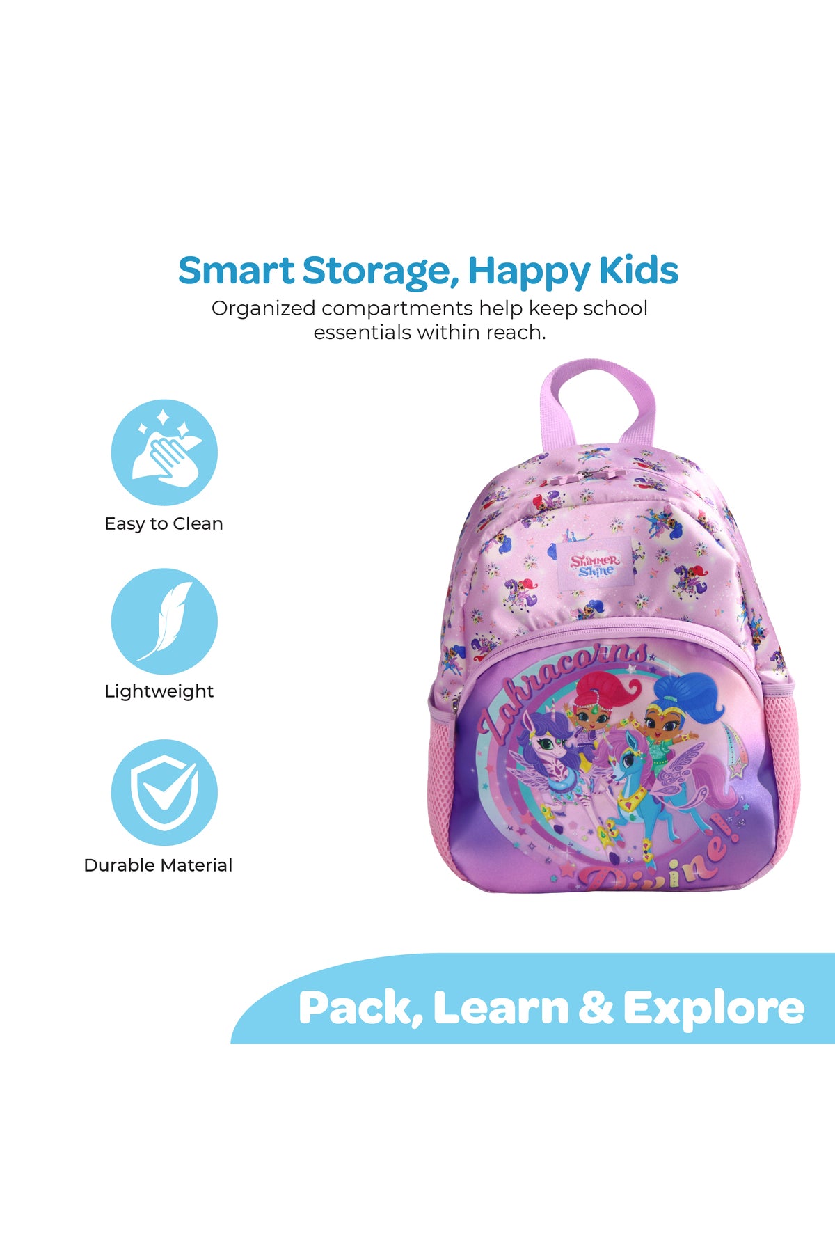 MOON Licensed Shimmer and Shine 3 in 1 KidsBackpack Set  - (13-Inch) Premium Kids School Bag with Lunch Bag & Pencil Case-Purple