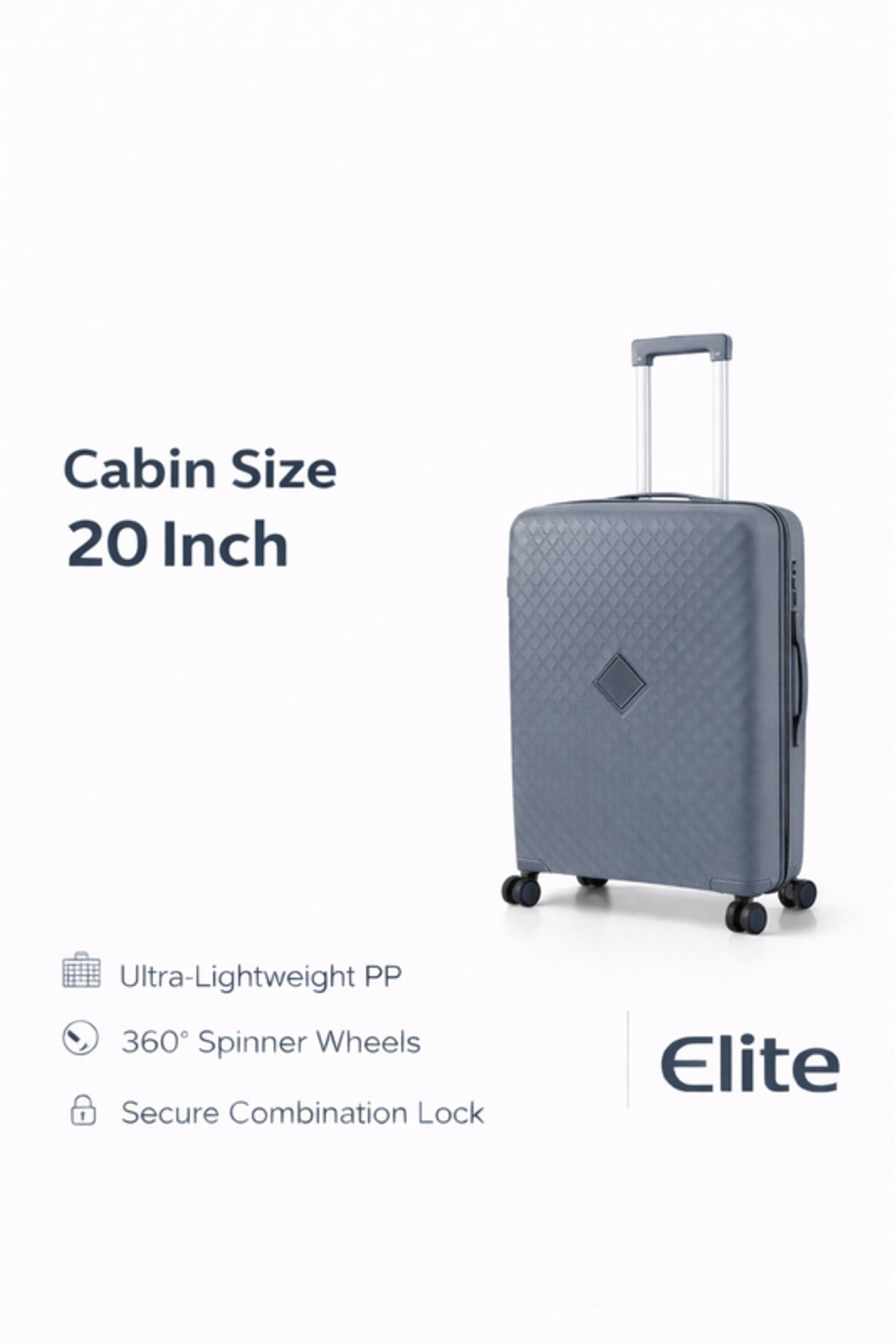 ELITE- Premium Hard-Shell Luggage 20 inch – Lightweight Spinner Suitcase – Light Blue