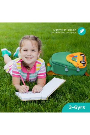 MOON Kids Backpack  – Comfy 3D Design,Padded Straps, Waterproof-Perfect for Preschool, Nursery, Snacks & Lunchbox-Car/Green