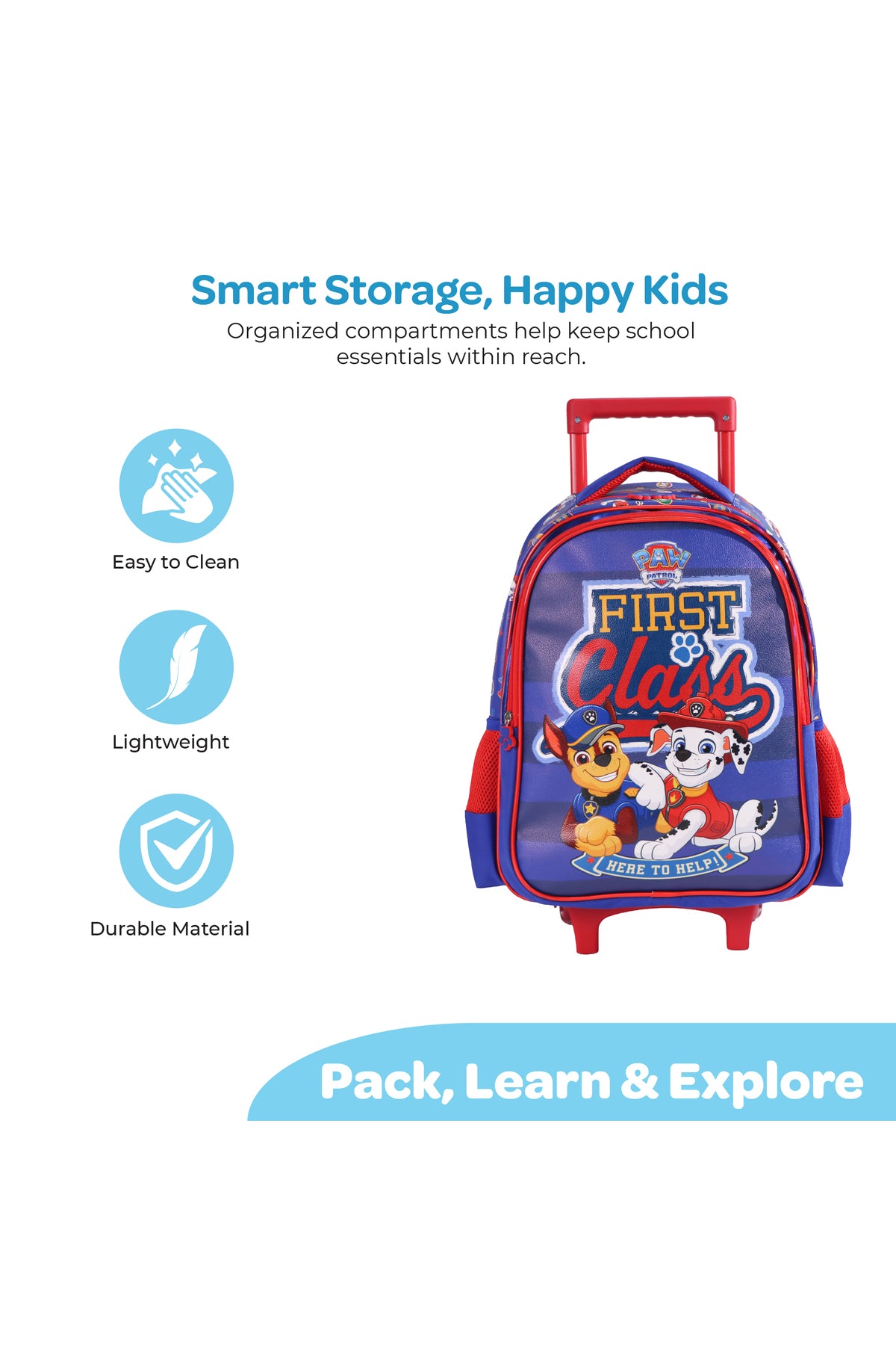 MOON Licensed Paw Patrol First Class  3 in 1 Kids Trolley Set   - (16-Inch) Premium Kids School Bag with Lunch Bag & Pencil Case-Red&Blue