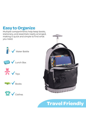 MOON Licensed One Piece 3 in 1 Kids Trolley Set   - (18-Inch) Premium Kids School Bag with Lunch Bag & Pencil Case-Black& Grey