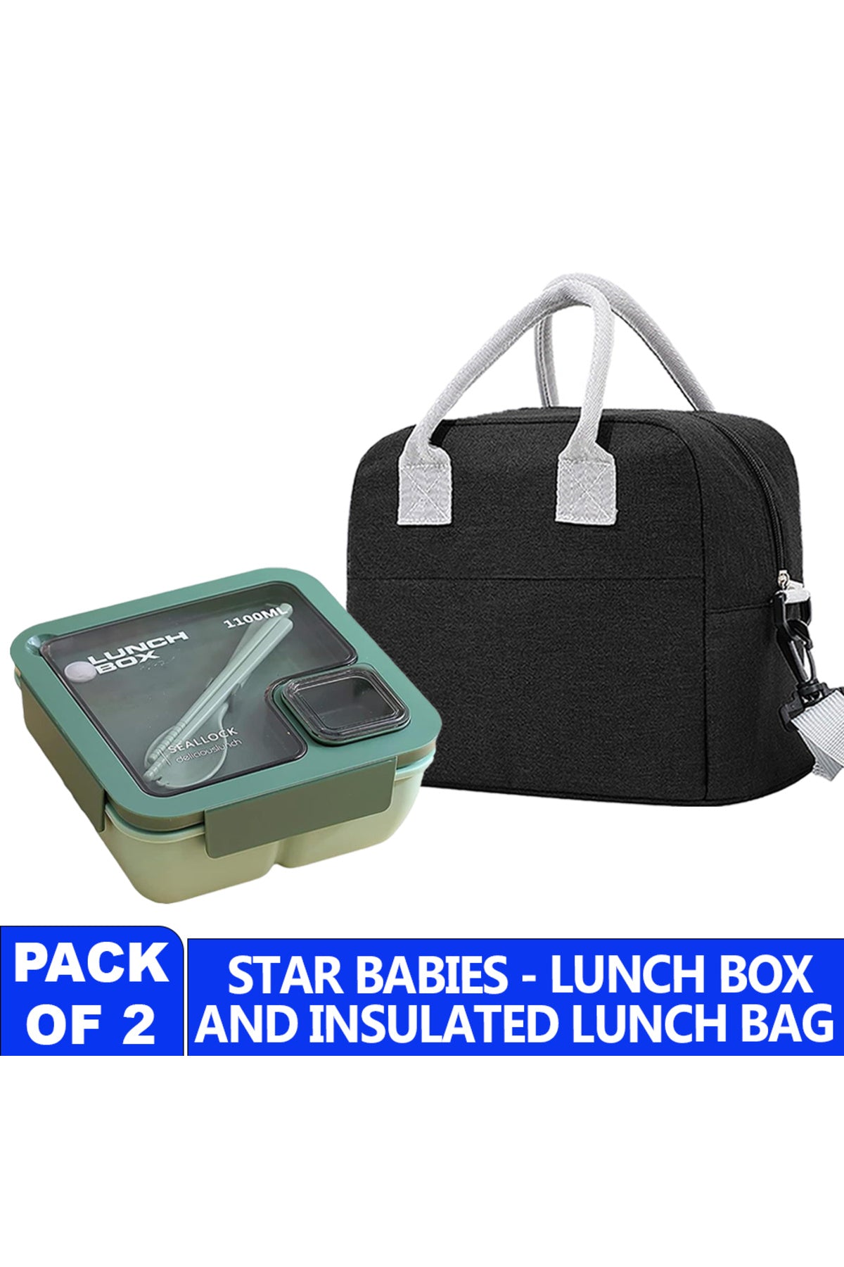 Star Babies Insulated Lunch Bag with Lunch Box- Green