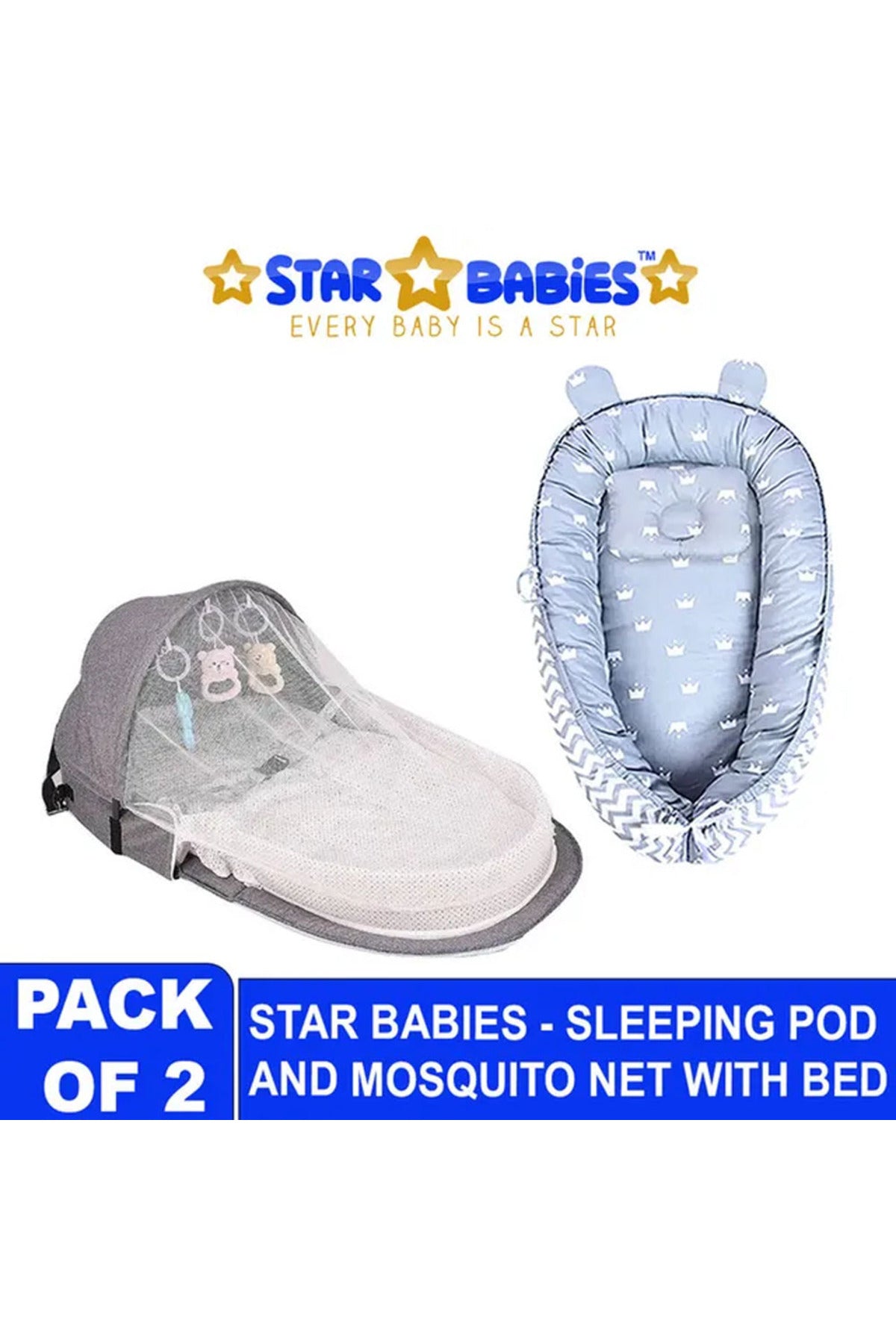 Star Babies Baby Sleeping Pod And Bed with Mosquito Net-Grey