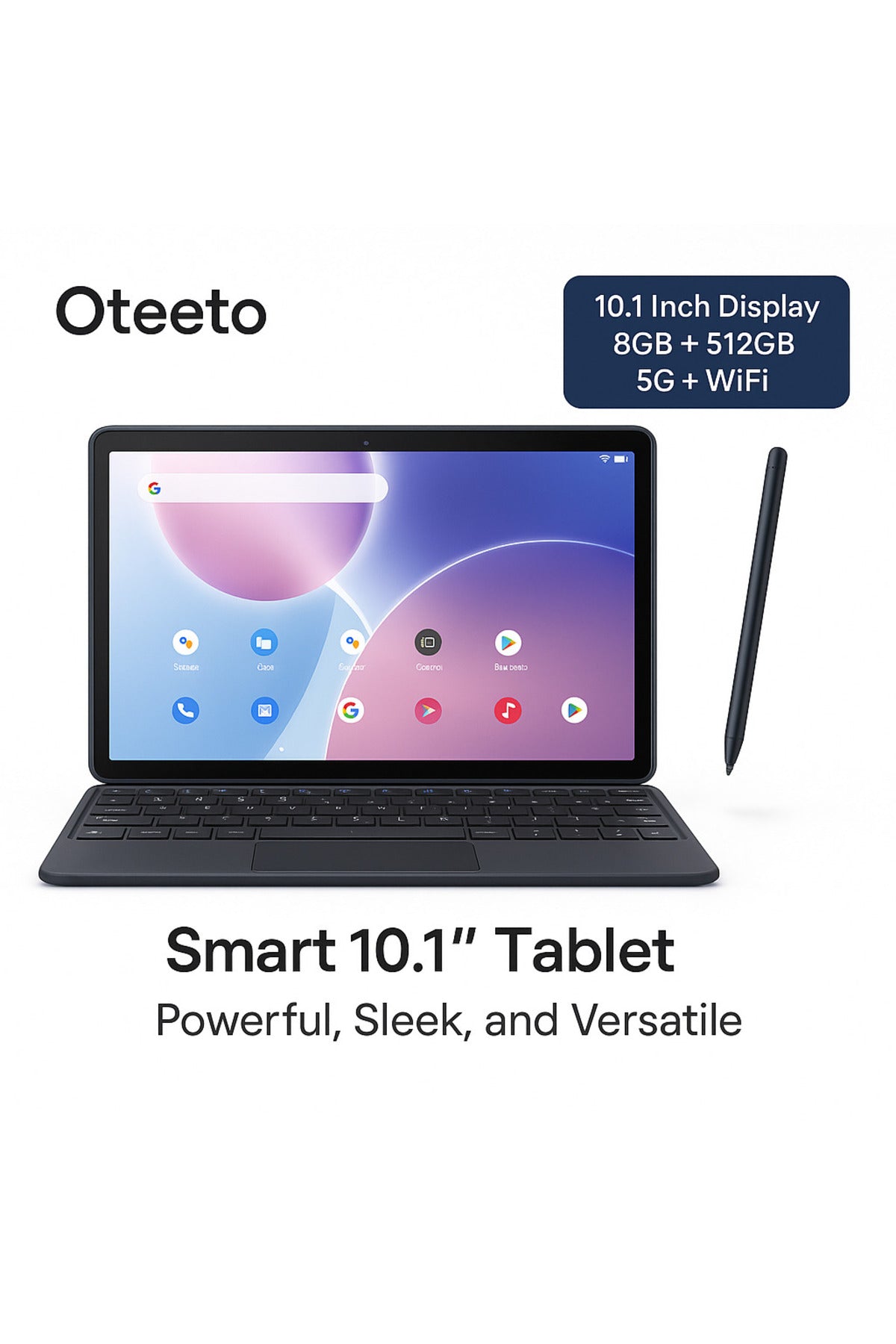 Oteeto TAB 14 Pro Tablet Wifi+5G with keyboard, Touch pen and mouse – 8GB RAM / 512GB Memory – Gray