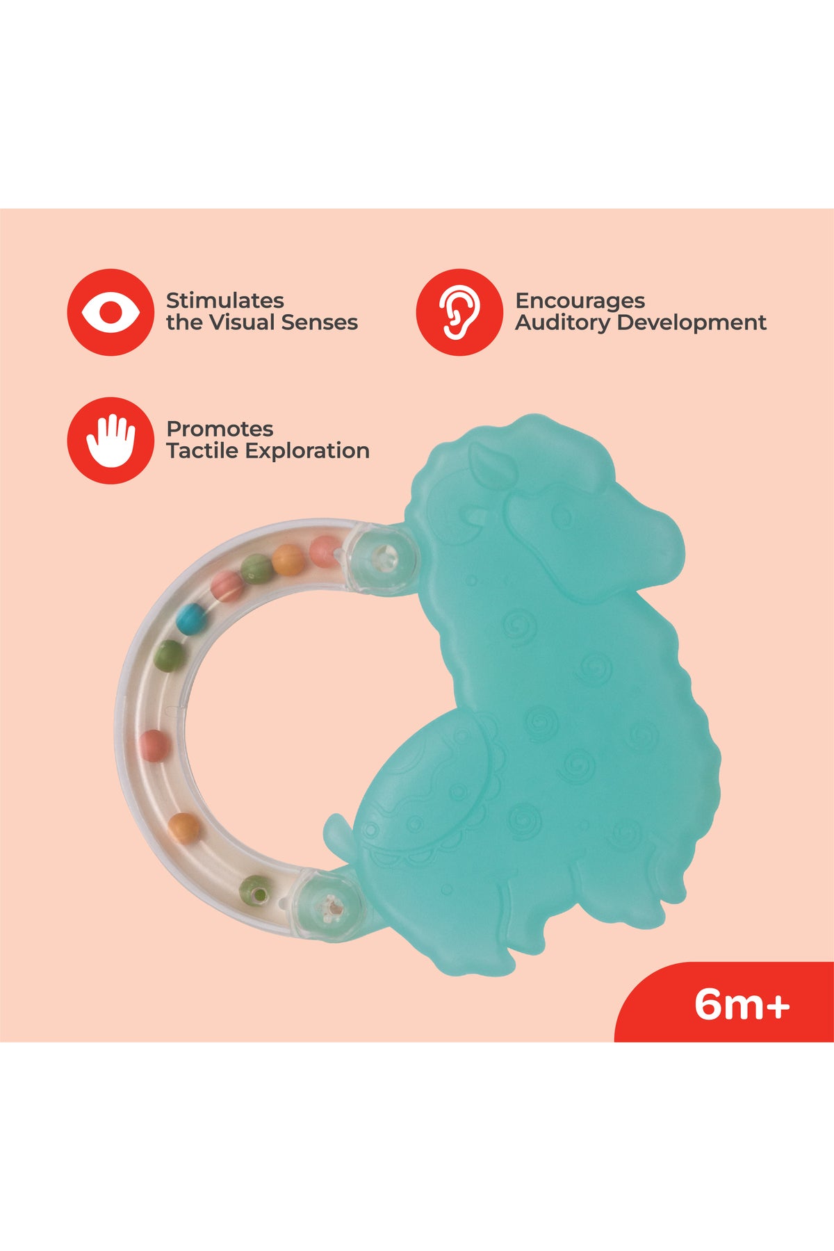 MOON Fuzzy Friends Soft Baby Rattle and Teether Toy- 6m+ -Sheep