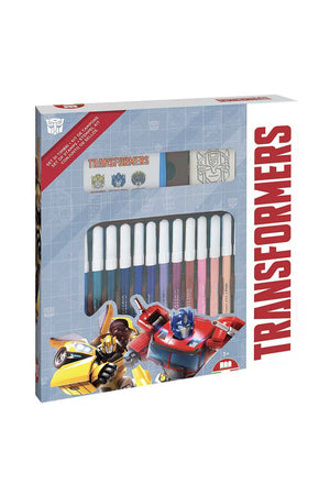 Transformers Felt Tip Pens Set – 18 Colouring Pens with 2 Stamps & 1 Ink Pad | Kids Stationery Art Set | Creative Drawing & Colouring Kit for Children