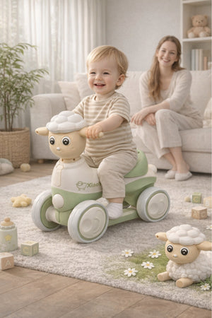 StarMarz Musical Animal Ride-On for Toddlers, Cute Sheep Design with Lights & Music, Smooth Wheels, Indoor Baby Ride-On Toy for Kids 1–4 Years - Green