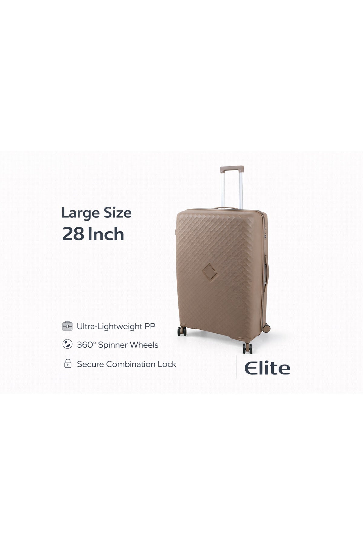 W.O.K 28" Lightweight Hard Shell Cabin Trolley – Polypropylene Luggage With Spinner Wheels & Number Lock – Coffee