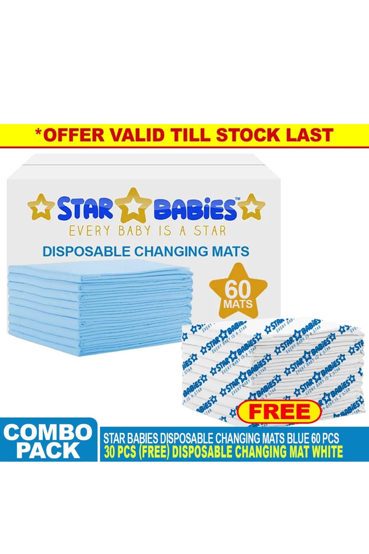 Star Babies Disposable Changing mats Large (45 x 60cm) Pack of 60 - Blue