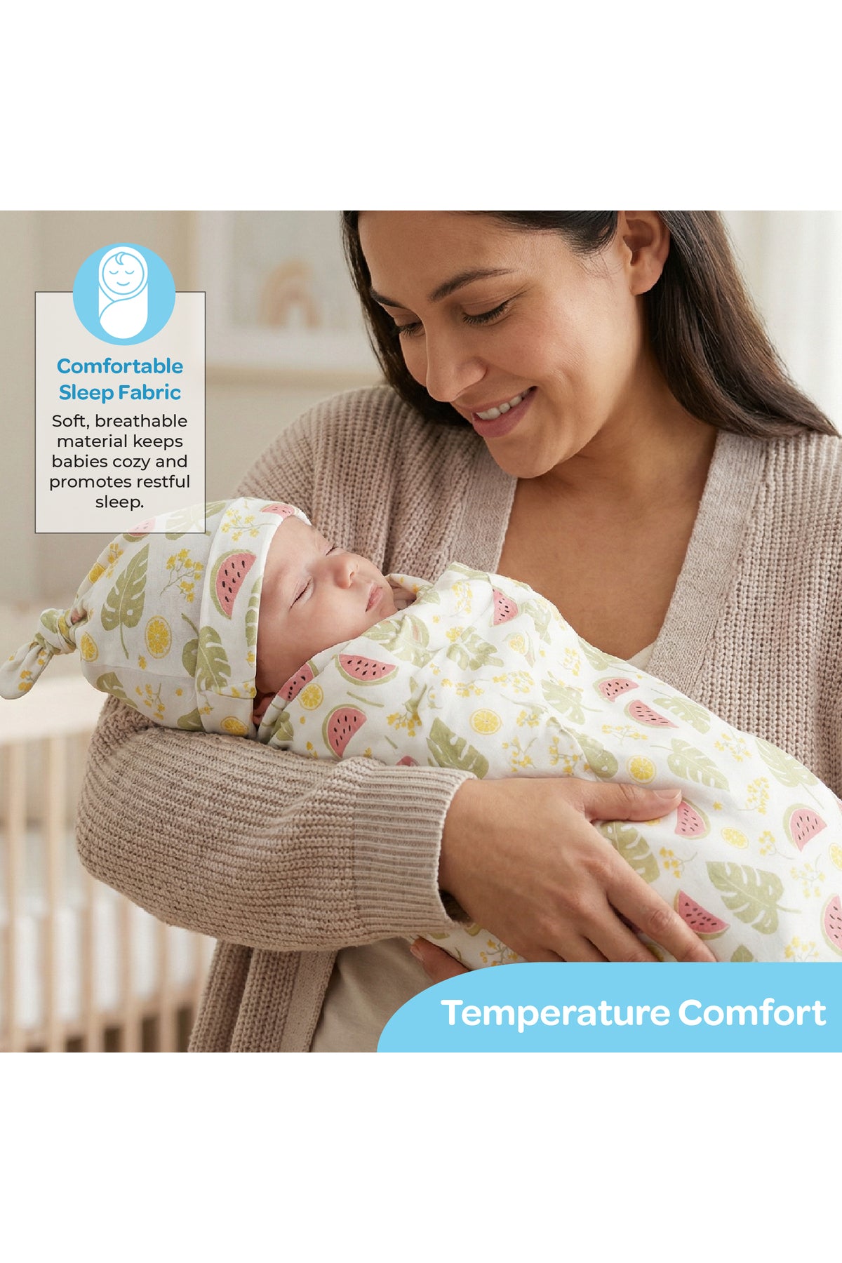 MOON Organic Cocoon and Beanie set (0 Months +)-  Melon Print