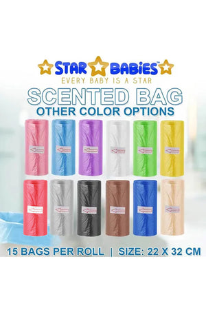 Star Babies - Baby Diaper Caddy & Scented Bag Roll Set - Grey/Orange - 6 Pcs