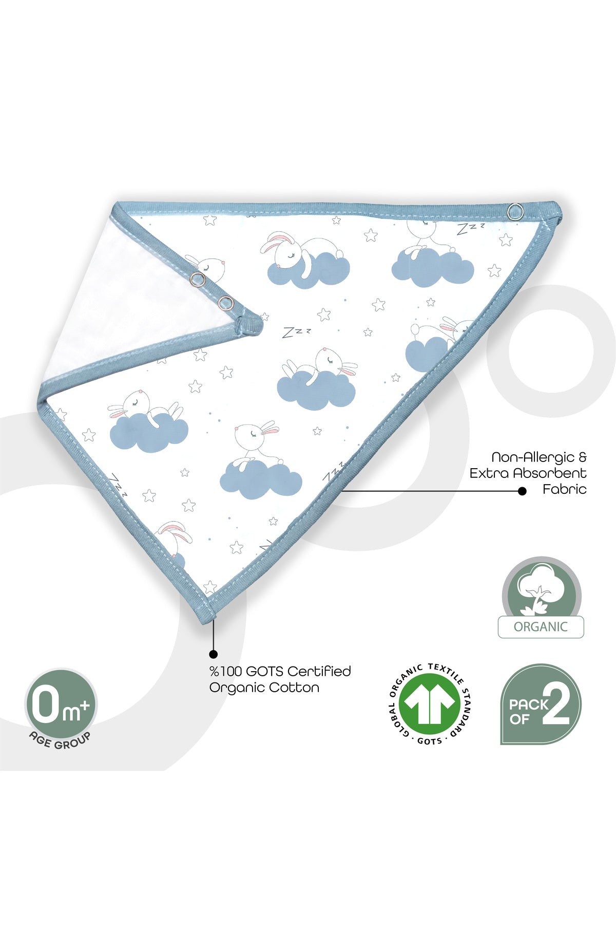 MOON Organic Muslin Bibs. ( PK -2)-Bunny & blue stripes