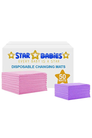 Star Babies - Disposable Changing Mat - Pink - 50pcs With Changing Mat - Lavender - 12pcs