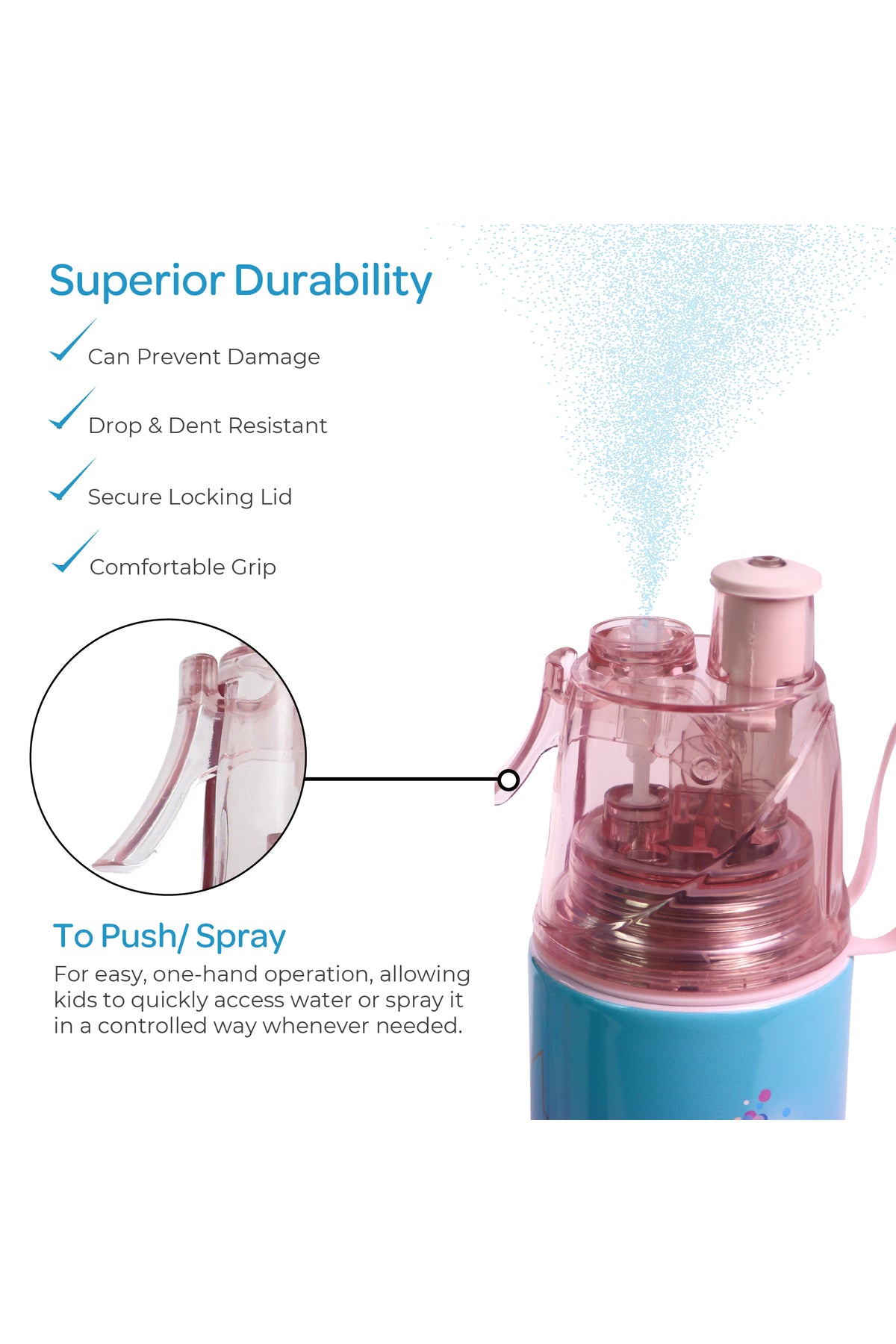MOON Licensed Simmer & Shine Kids Water Bottle with Spray Mist | Cooling Spray | BPA-Free  Stainless Steel | Leak-Proof for School, Camping, Hiking, Outdoor Play | Girls Water Bottle |500ml