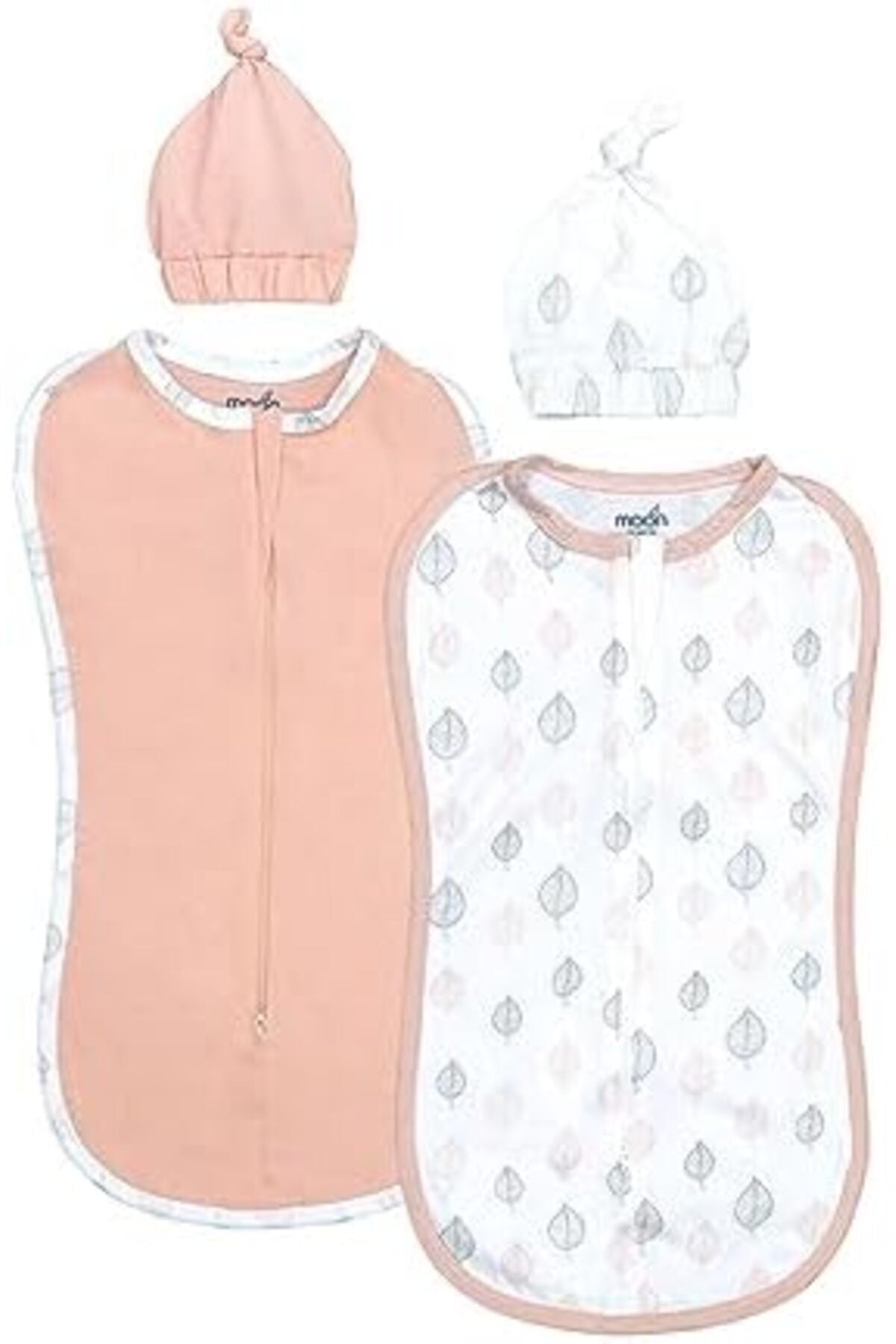 MOON Swaddle Pods with Beanie - Pack of 2, Front Two-Way Zippered -Orange and Forest Print