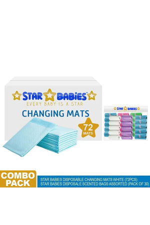 Star Babies - Disposable Changing Mat 72Pcs with 30Pcs Scented Bag - Assorted