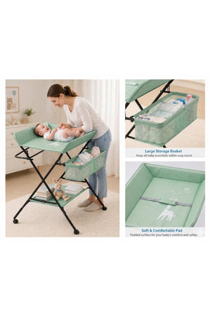 Portable Baby Changing Table with Storage Organizer & Wheels – Green