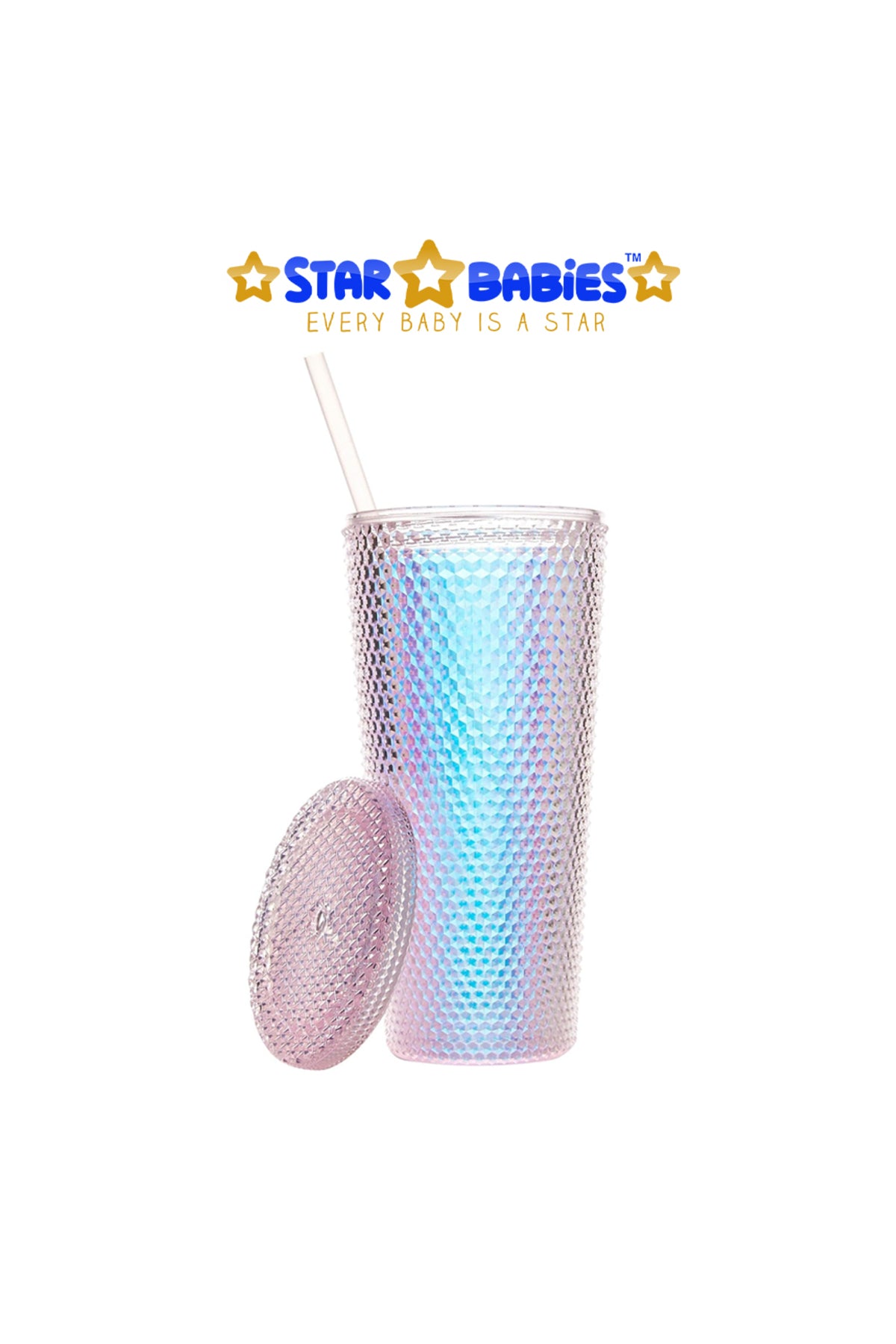 Star Babies - Shiny Bling Glitter Dimond Bottle With Lid And Straw - Multicolor - 750ml
