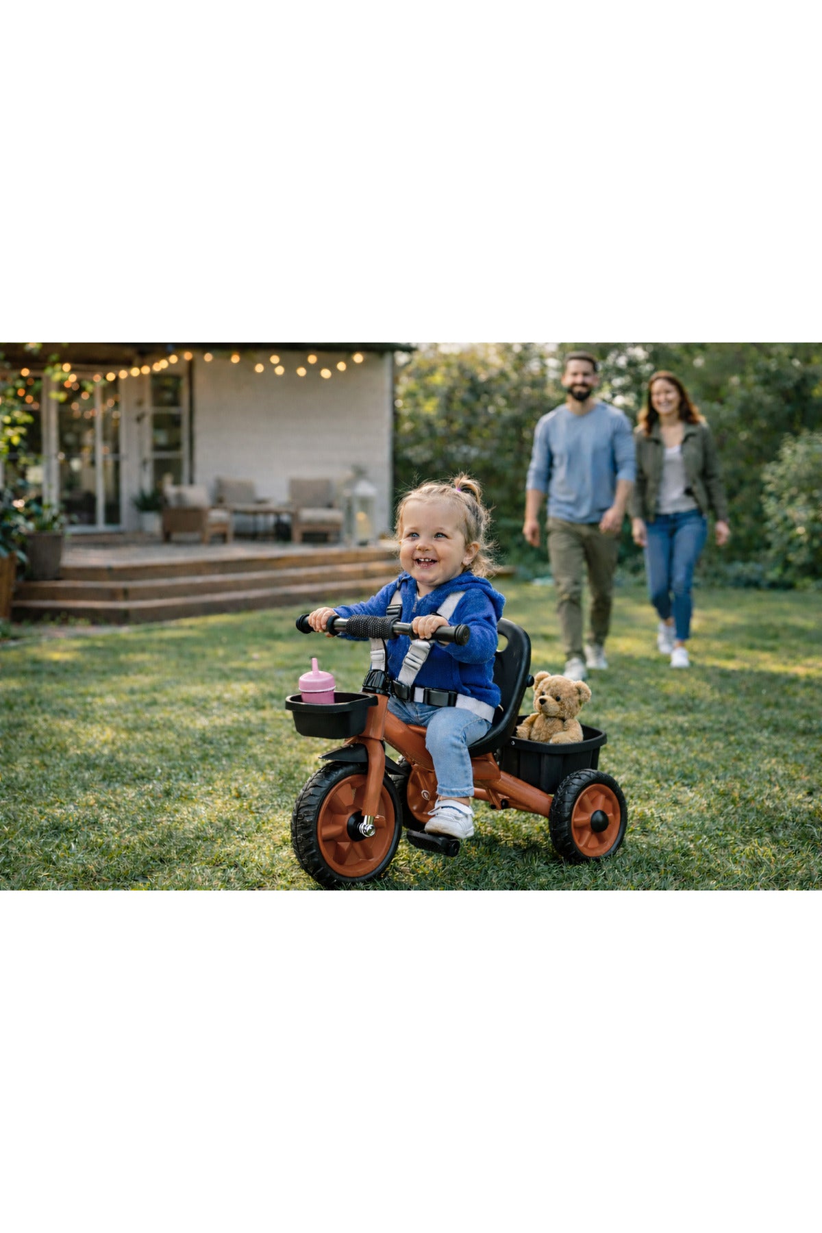 StarMarz Toddler 3-Wheel Tricycle Ride-On Toy with Safety Seat, Cup Holder & Rear Storage Basket - Brown
