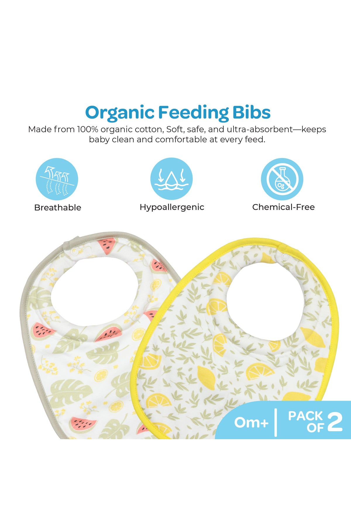 MOON Organic Baby Bibs 2 Pack -- Lemon & Melon Print