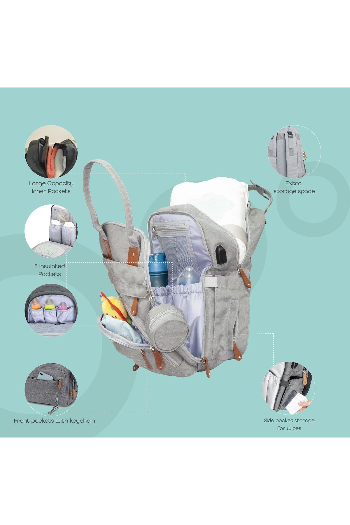 MOON KaryMe - Diaper Back Pack with pacifier case- Grey
