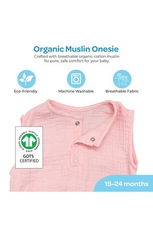 MOON Organic Crinkle Muslin Onesie (18-24 Months)-pink